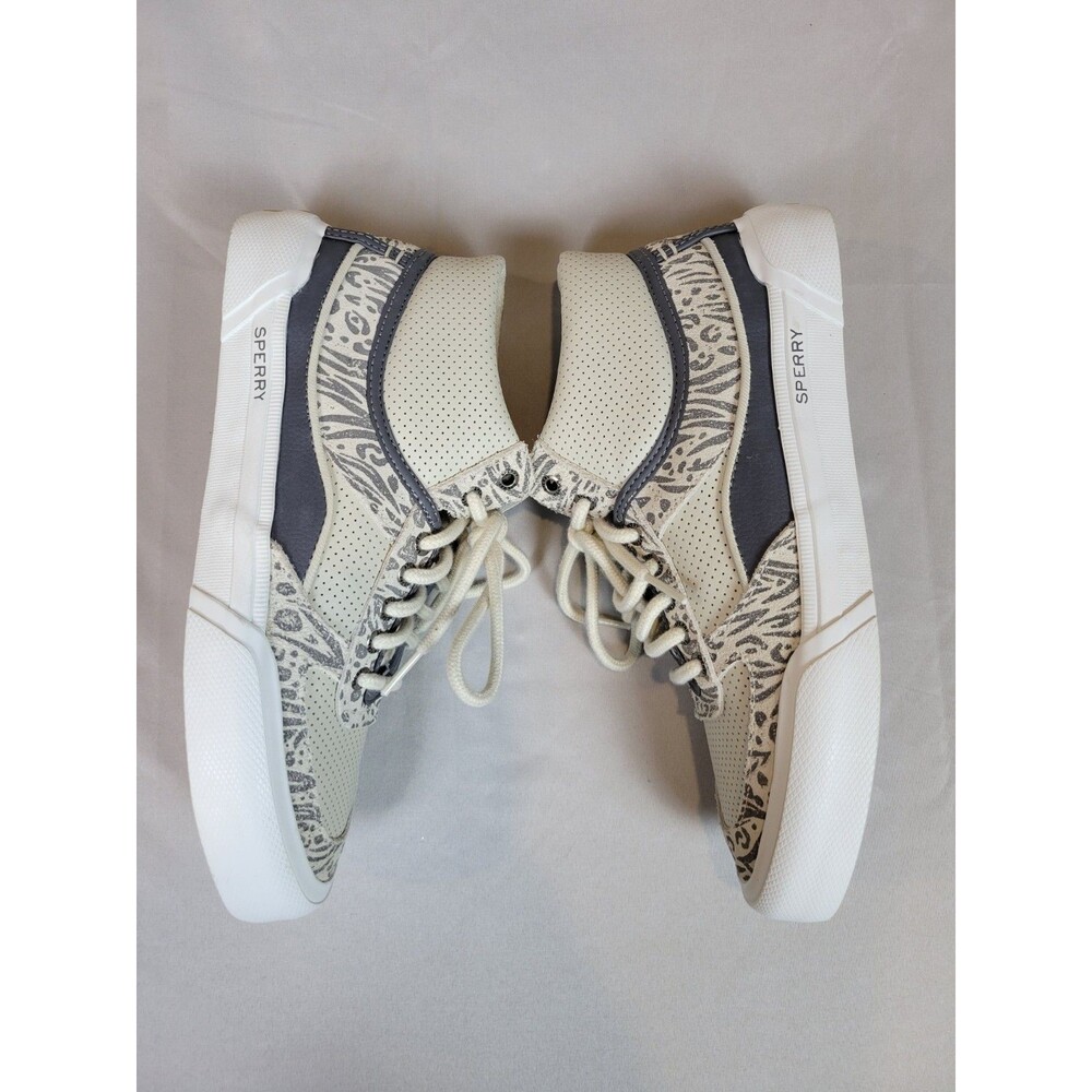 EUC Sperry Women's 8 Soletide Mid Seacycled Sneaker Beige Gray STS87848 Animal - Picture 4 of 8
